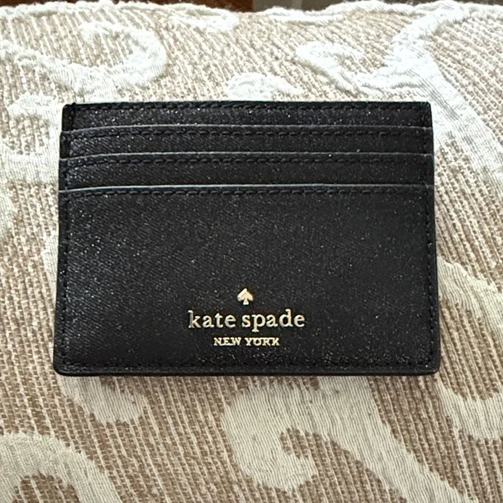 kate spade black and gold Saffiano card case